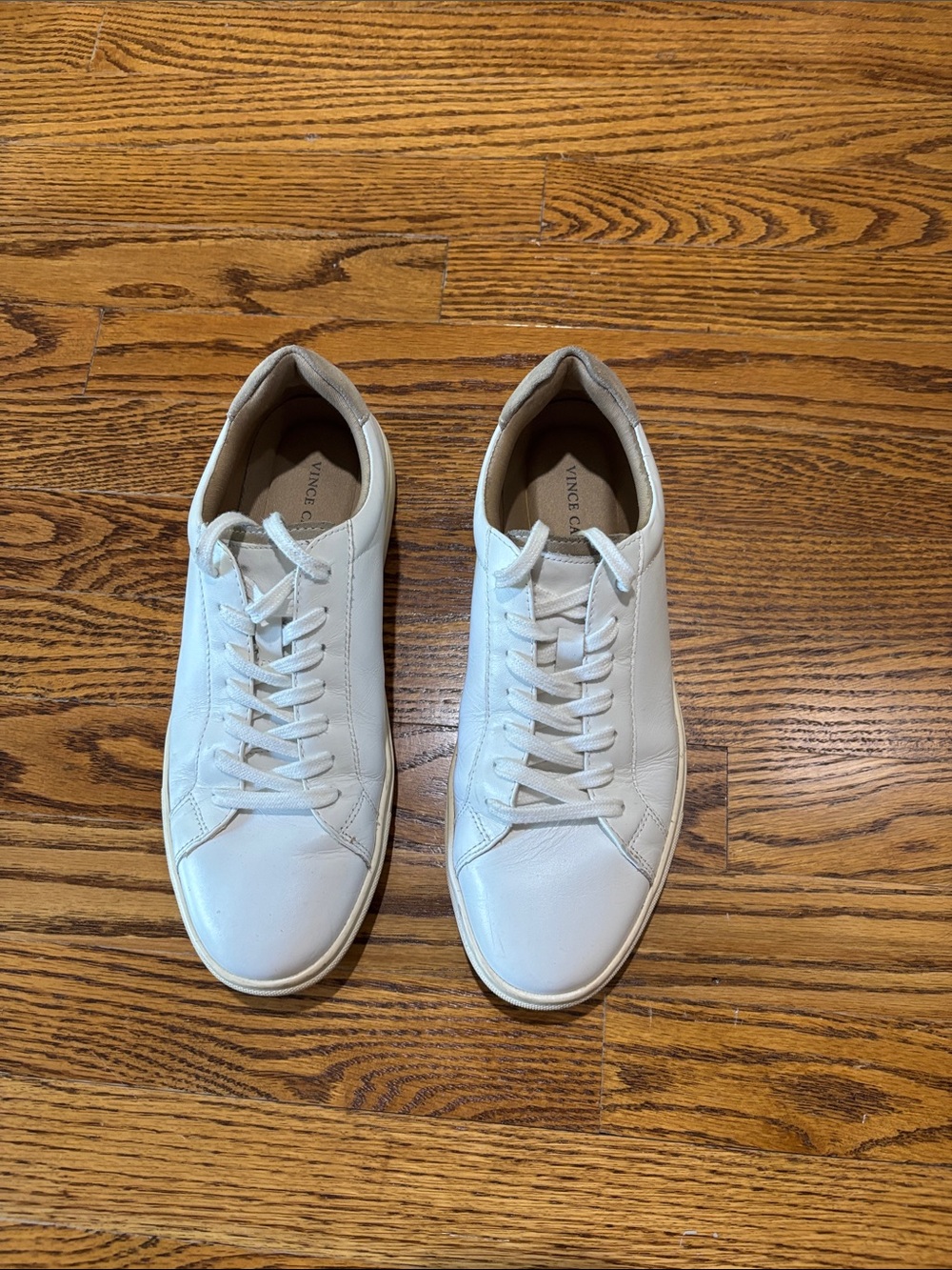 Vince Camuto Men's White Leather Low-Top Sneakers with Tan Suede Heel
